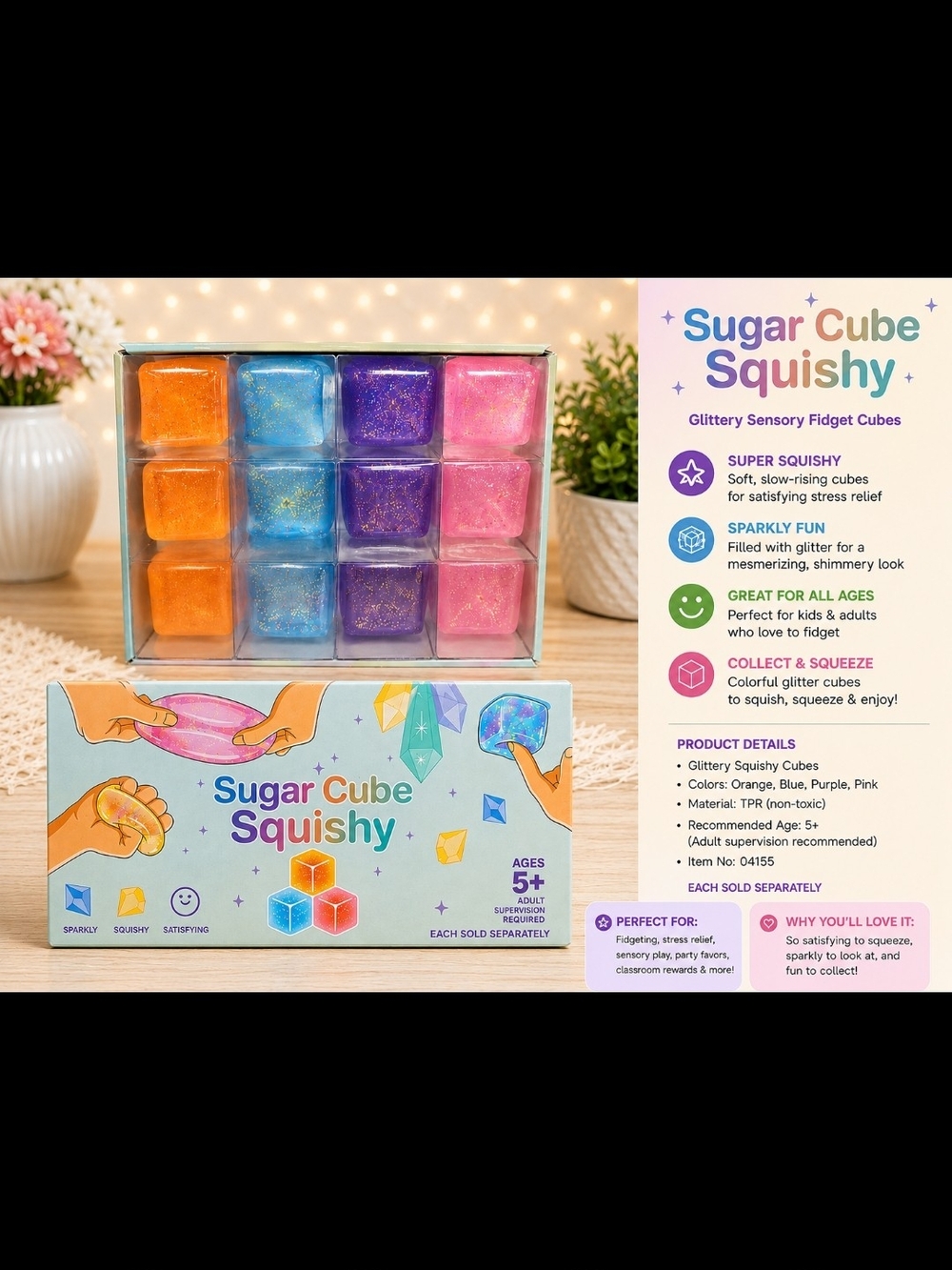 Squishy Glitter Sugar Cube